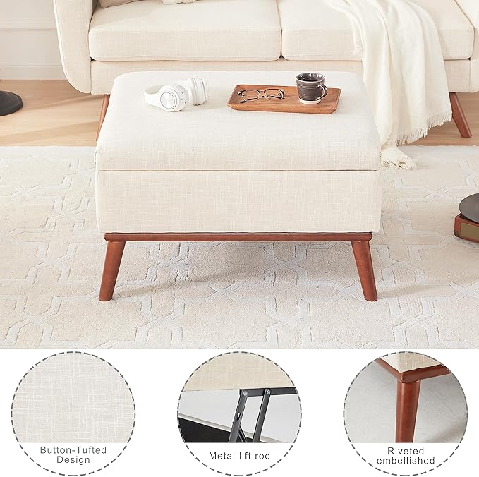 Tbfit 65" W Loveseat Sofa with Ottoman Coffee Table, Mid Century Modern Love Seat Couches for Living Room, Button Tufted Upholstered Small Couch for Bedroom,Easy to Install Love Seats Furniture, Beige