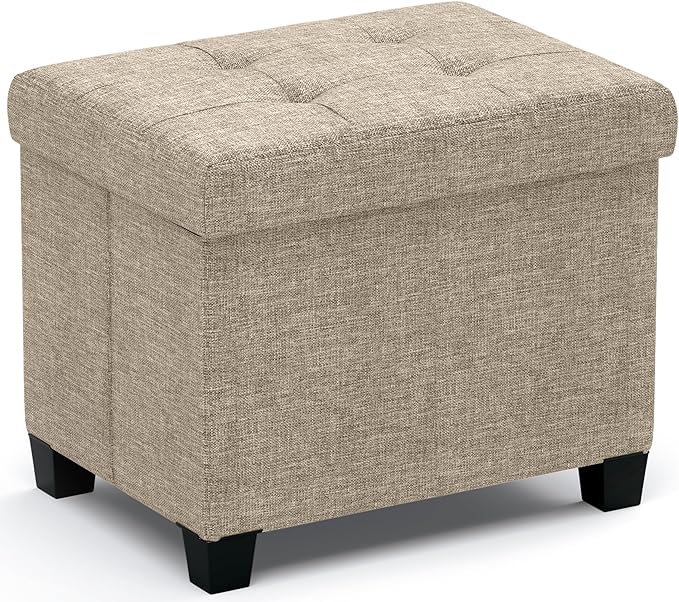 Ornavo Home Storage Ottoman Small Rectangle Ottoman with Legs, Foot Rest Stool Seat, Load up to 600 LB, for Living Room, Bedroom, Home Office, Dorm - 12 x 16 x 12, Tan