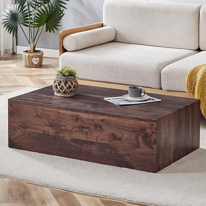39.3" Rectangular Wood Coffee Table, Modern Coffee Tables in Walnut Wood Finish for Living Room, Contemporary No Assembly Center Wooden Cocktail Table for Bedroom, Reception Room