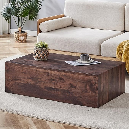 39.3" Rectangular Wood Coffee Table, Modern Coffee Tables in Walnut Wood Finish for Living Room, Contemporary No Assembly Center Wooden Cocktail Table for Bedroom, Reception Room