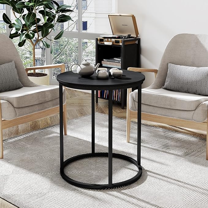 Yusong Round End Table, 20" Accent Small Side Table Suitable for Hiding Trash Can, Nightstand Modern Bedside Table for Living Room Bedroom Office Small Spaces, Black