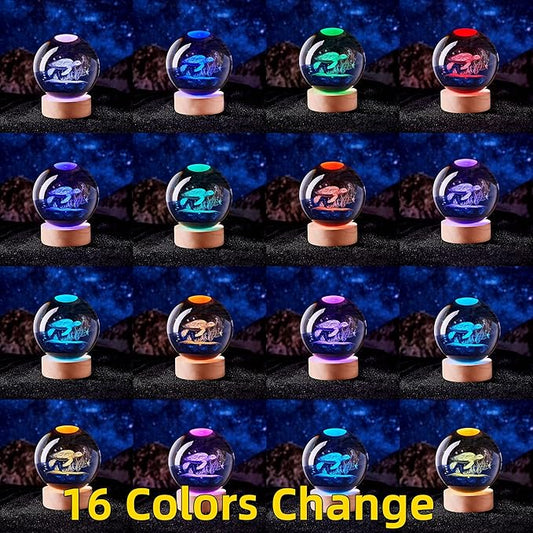 Crystal Ball Lamp with LED Wooden Base, 16 Colors Change & Remote Control Crystal Ball Night Light, Upgraded 3.15 Inch Glass Light, Gift for Kids Wife Girlfriend (sea Turtle)
