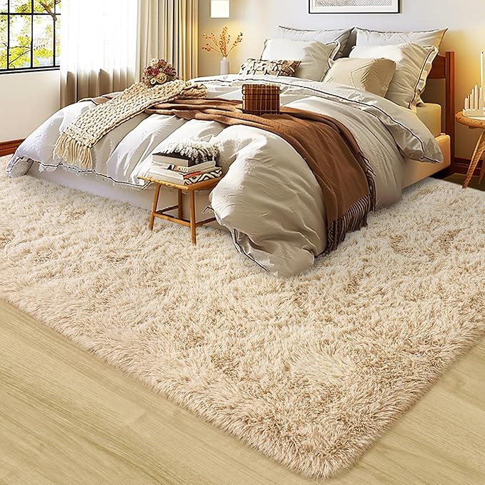 Ultra Fluffy Rug for Living Room Bedroom, 5x7 Fuzzy Large Area Rug for Living Room, Plush Soft Shag Carpet for Girl Boy Kids, Non Slip Rug Modern Indoor Home Decor Aesthetic, Camel