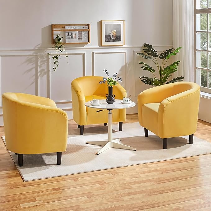 Yaheetech Accent Barrel Chair, Velvet Club Chair, Furry Sherpa Elegant Armchair with Cozy Soft Padded, Suitable for Living Room Bedroom Reception Room Office, Yellow