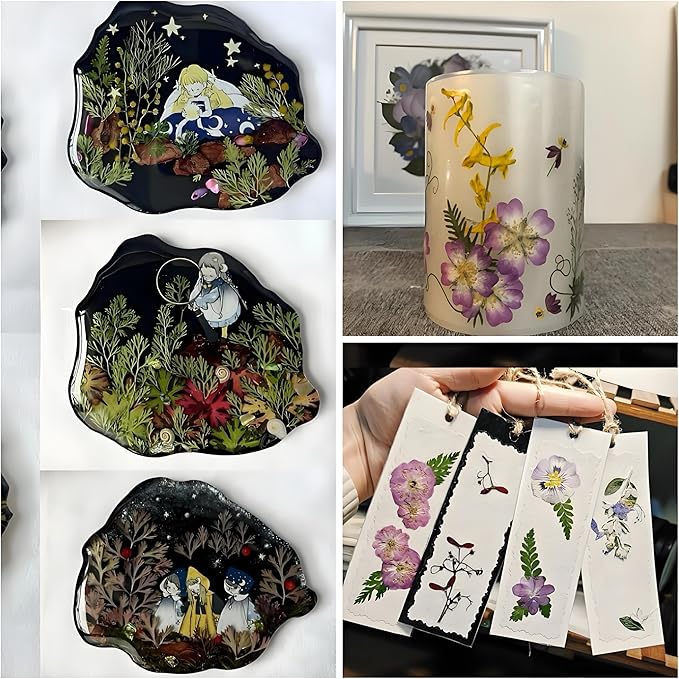 140Pcs Dried Pressed Flowers, Natural Dried Flowers Bulk with Dried Leaves for Resin, Mixed Color Dried Flowers for DIY Crafts, Epoxy Resin, Candle Making, Jewelry, Floral DIY Art, DIY Supplies Kits