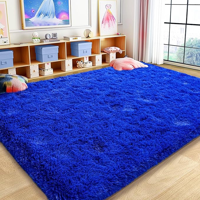 8x10 Large Area Rugs for Living Room, Ultra Fluffy Shag Rug for Bedroom, Modern Plush Soft Carpet for Girls Boys Kids Room Dorm Fuzzy Non Slip Rug for Home Decor Aesthetic, Royal Blue