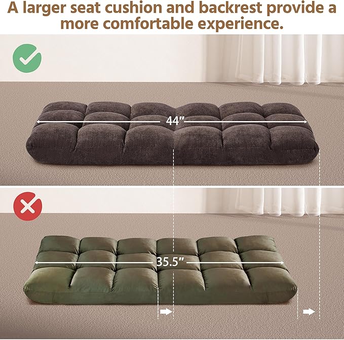 Yaheetech Floor Folding Chair with Back Support, Padded Folding Gaming Sofa Chair with 14 Adjustable Backrest, Adults Couch Recliner, Floor Seating Lounge Chair, Armless Meditation Chair, Brown