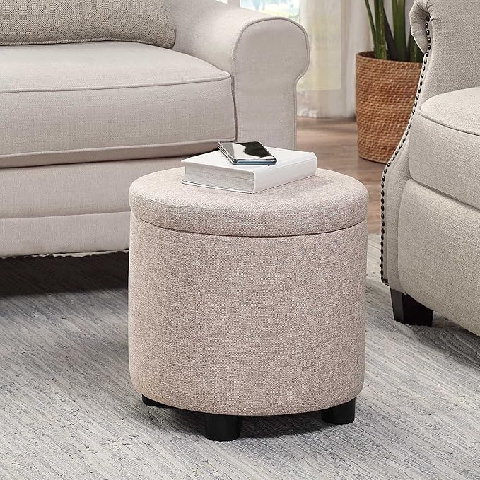 Designs4Comfort Round Accent Storage Ottoman with Reversible Tray Lid