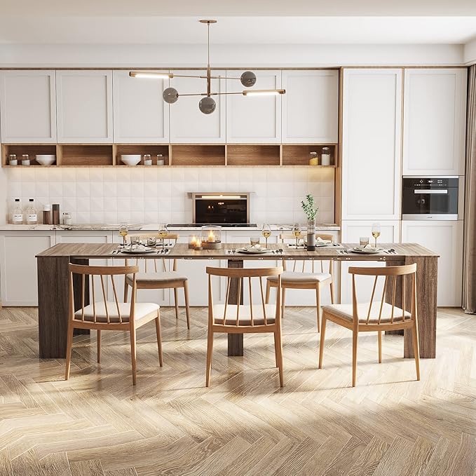 DMAITH 20"-118" Extendable Dining Table for 2-12 People, Modern Modular Extension Table, Space-Saving Extra Long Folding Dining Table, Multifunctional Conference Meeting Table, Oak