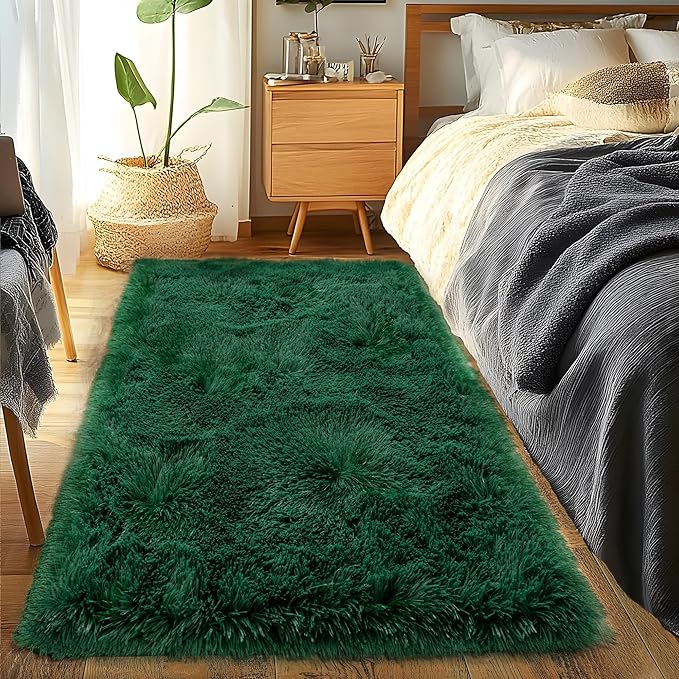 Runner Rugs for Bedroom 2x6 Rug Runners for Hallways Non Slip Soft Shag Bedside Rug, Fluffy Area Rug Throw Rugs for Living Room, Floor Carpet Runner for Nursery Kids Dorm, Blackish Green