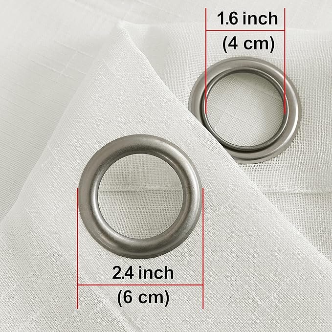Sheer Curtains Faux Linen Semi Voile Light Filtering Drapes Pair for Bedroom Living Room, Set of 2 Grommet Top Window Curtain Panels (Each 54 x 95 Inch, Off White)