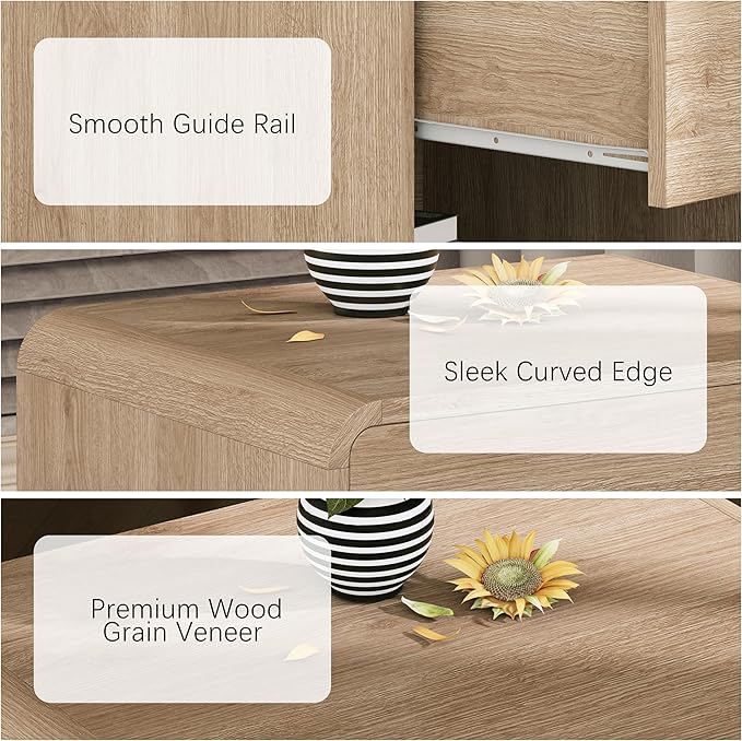 Nightstand with Drawer and Open Shelf, Wood Bedside Table Farmhouse End Table for Bedroom, Boho Night Stand Small Sofa Side Table for Living Room, Light Oak