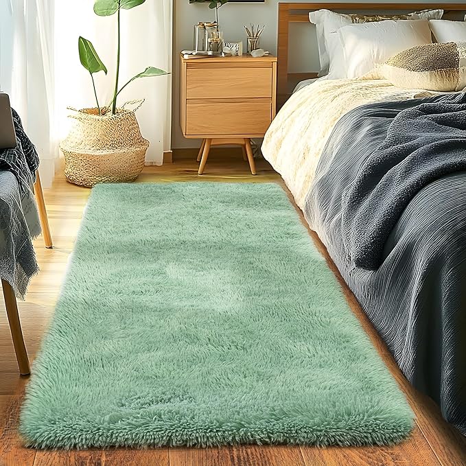Runner Rugs for Bedroom 2x6 Rug Runners for Hallways Non Slip Soft Shag Bedside Rug, Fluffy Area Rug Throw Rugs for Living Room, Floor Carpet Runner for Nursery Kids Dorm, Mint Green