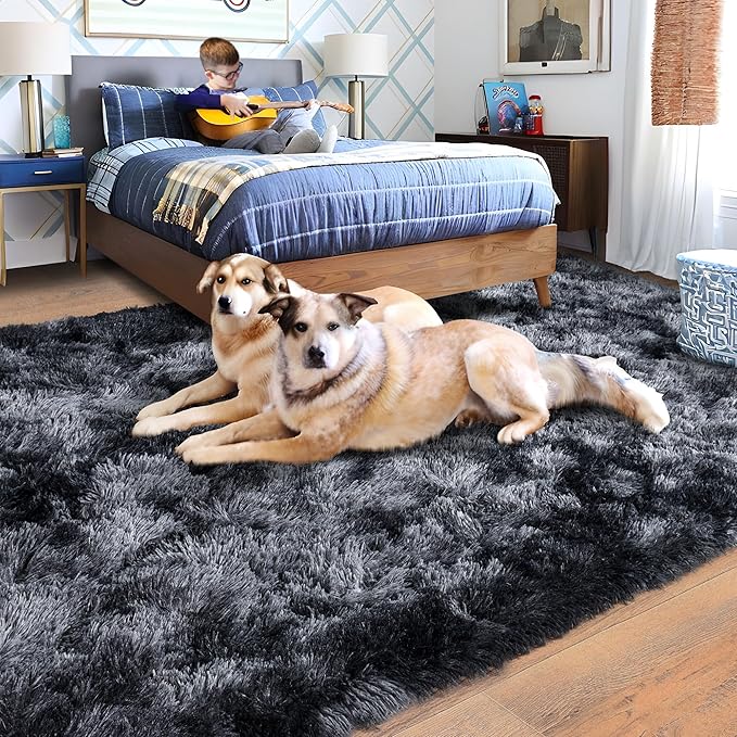 8x10 Area Rugs for Living Room, Ultra Soft Large Shag Bedroom Rug Upgrade Non-Slip Plush Modern Fluffy Carpet for Kids Boys Girls Room Home Decor Aesthetic, Dark Grey