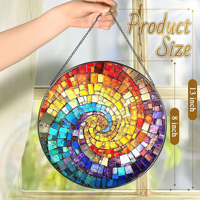 8'' Rainbow Spiral Suncatcher Ornament, Stained Glass Window Hanging, Sun Catchers for Windows Hanging Ornaments, Window Decor, Ideal Gift | Gifts for Art Lovers, Friends, Family