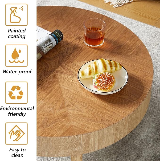 AVZEAR Nesting Round Coffee Table Set of 2, Farmhouse Modern Coffee Table, Natural Wood Nesting Tables Boho Side Table End Table Set for Living Room Bedroom, Cafe, Office, Wood Color