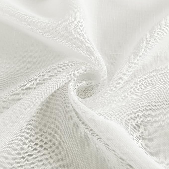 Sheer Curtains Faux Linen Semi Voile Light Filtering Drapes Pair for Bedroom Living Room, Set of 2 Grommet Top Window Curtain Panels (Each 54x108 Inch, Off White)