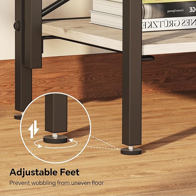 Folding Bookshelf,4 Tier Bookcase Foldable Shelf with X-Bracket Design, Adjustable Feet, Space Saving Storage for Living Room, Office, Brownish