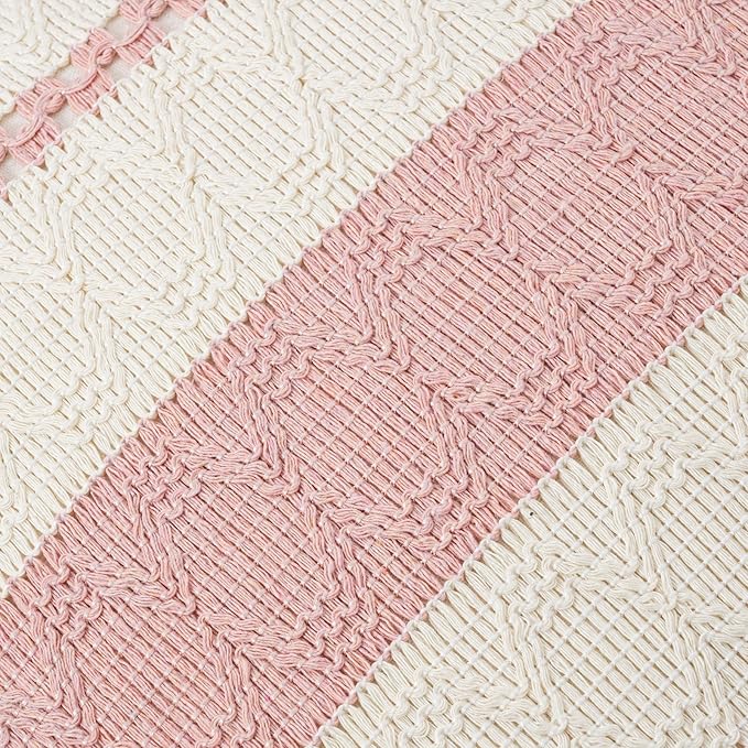 Fancy Homi Set of 2 Boho Pink Decorative Throw Pillow Cover 22x22 Inch for Couch Bed Sofa, Aesthetic Modern Organic Farmhouse Home Decor, Soft Cotton Cute Accent Macrame Woven Cushion Case