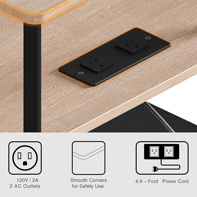 Small Side Table with Charging Station, Set of 2 End Table for Small Spaces, Slim Nightstand with Outlet,Sofa Beside Table, 3-Tier Storage Shelf,Living Room, Bed Room, Natrual Walnut