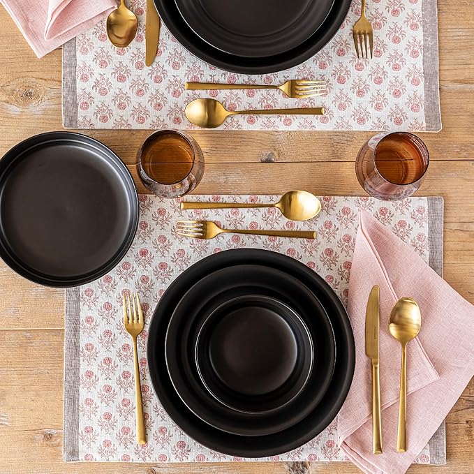 Over&Back Set of 4 Hand-Blocked Placemats - Colorful Dining Table Mat - Each Placemat is Unique - 100% Cotton - Machine Washable - Kitchen and Home Decor - Pink Blossom