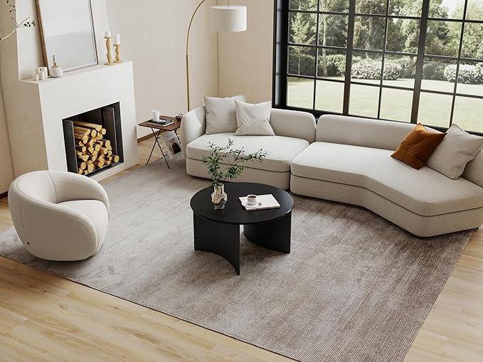 31.5" Mid Century Modern Coffee Table for Living Room, Round Table with Rubber Legs, Small Unique Cocktail Tea Table for Living Room Bedroom Apartment Small Space, Black