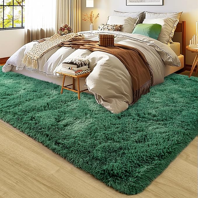 8x10 Large Area Rugs for Living Room, Ultra Fluffy Shag Rug for Bedroom, Modern Plush Soft Carpet for Girls Boys Kids Room Dorm Fuzzy Non Slip Rug for Home Decor Aesthetic, Dark Green