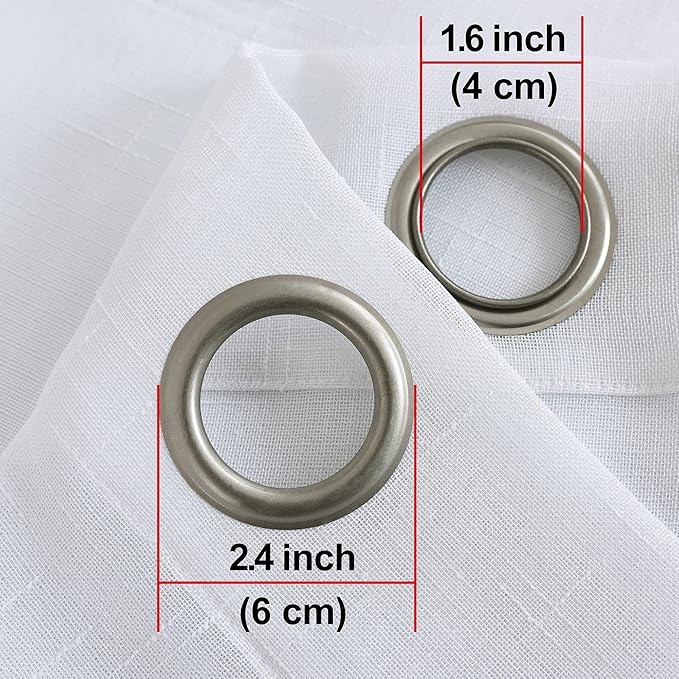 Sheer Curtains Faux Linen Semi Voile Light Filtering Drapes Pair for Bedroom Living Room, Set of 2 Grommet Top Window Curtain Panels (Each 54x108 Inch, White)