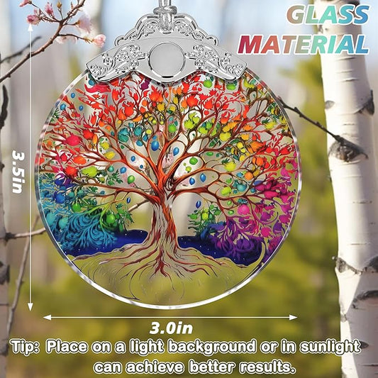 Stained Glass Tree of Life Christmas Ornament - Holiday Home Decor - Gift Exchange Present Ideas