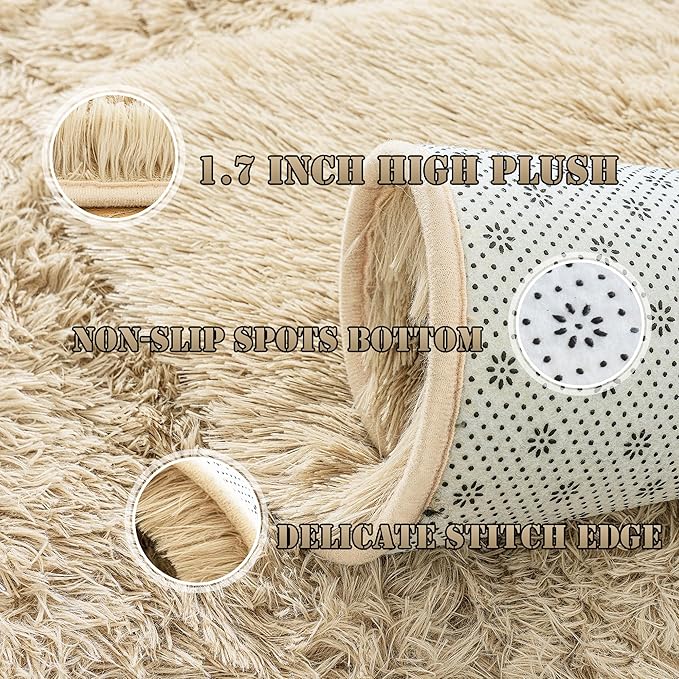 Ultra Fluffy Rug for Living Room Bedroom, 5x7 Fuzzy Large Area Rug for Living Room, Plush Soft Shag Carpet for Girl Boy Kids, Non Slip Rug Modern Indoor Home Decor Aesthetic, Camel