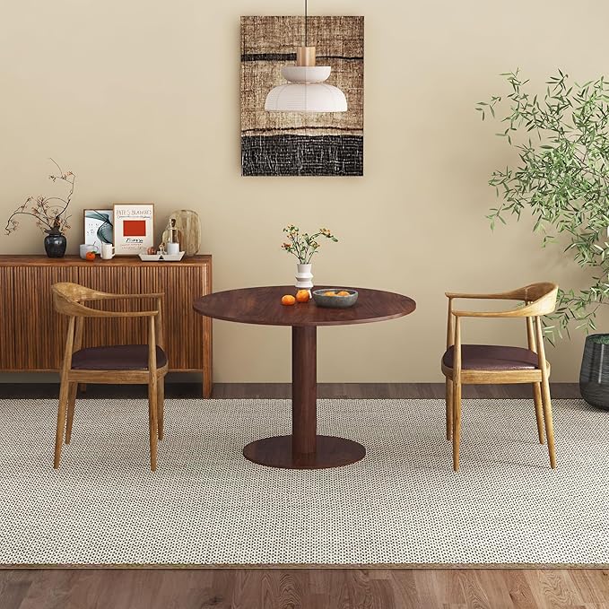 Round Dining Table, Circle Dining Table for 2-4 31.5 in, Modern Farmhouse Dinner Table Breakfast Tulip Table, for Kitchen/Small Space/Little Nook - Walnut