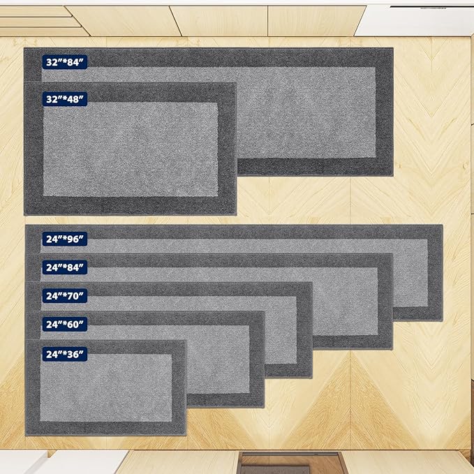 Machine Washable (24" x 36"+ 24" x 60"') Kitchen Rugs Set of 2, Non Slip Kitchen Mats for Floor, Absorbent Entrance Runner Rugs for Bedroom, Hallway, Bathroom, Door (Roll Packing)