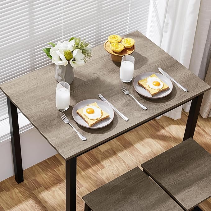 Yaheetech 3 Piece Dining Table Set - Kitchen Table & Chair Sets for 2 - Compact Table w/ 2 Stools & Space Saving Design for Dining Room Living Room Kitchen, Gray