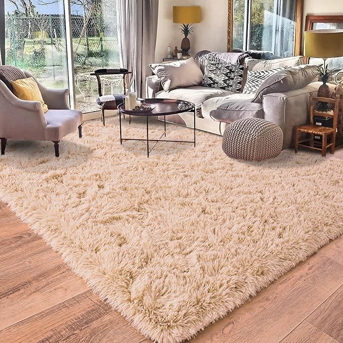 8x10 Area Rug for Living Room, Ultra Soft Large Shag Rug for Bedroom, Upgrade Non-Slip Plush Modern Fluffy Carpet for Kids Boys Girls Room Home Decor Aesthetic, Camel