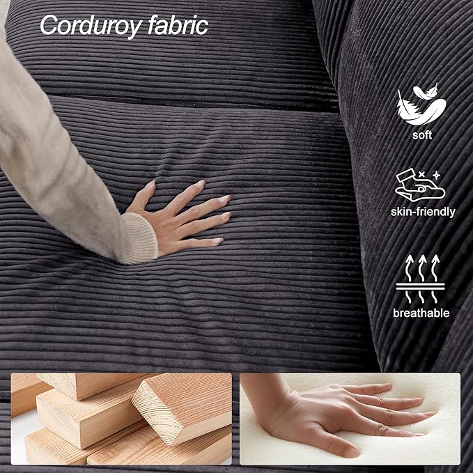 Modern Accent Chair Living Room Chairs in Corduroy Fabric,Reading Chair Sofa Couch for Apartment and Small Spaces. (Grey, Chair)