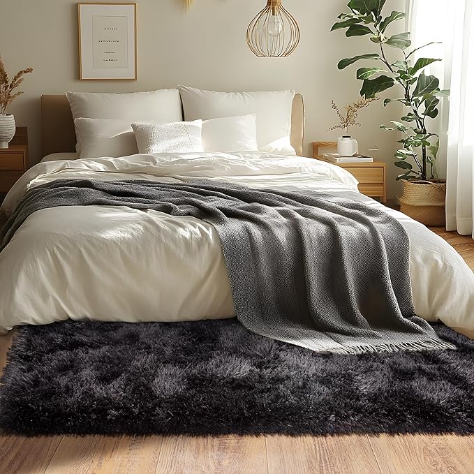 Black Runner Rug for Bedroom Hallways, 2x6 Fluffy Throw Area Rugs Non Slip for Bedside Dorm, Long Soft Shag Carpet for Nursery Living Room