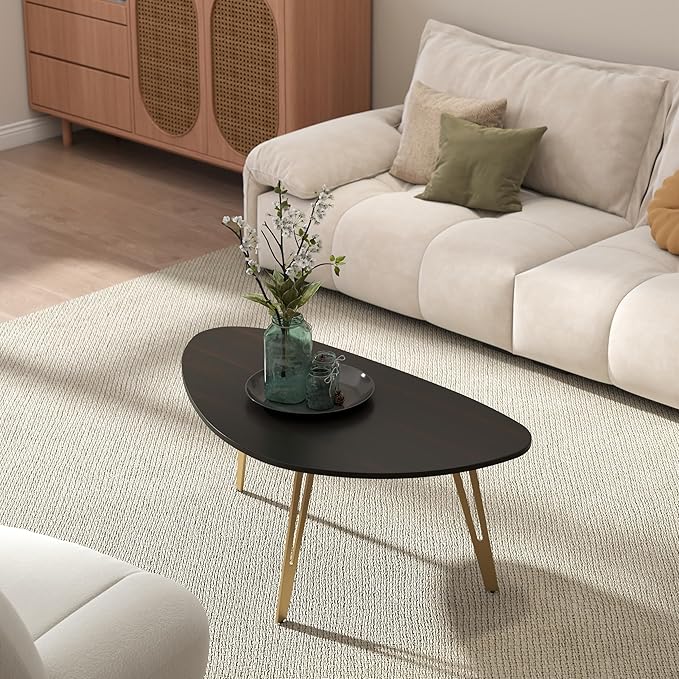 Manora Simple Dark Brown Oval Wood Coffee Table, Modern Tea Table for Living Room or Office, Cute Small Center Table for Compact Space