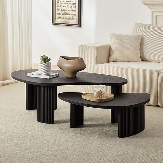 Modern Nesting Coffee Table Set of 2 for Living Room,Irregular Shape End Side Tables for Office,Easy Assembly,Black