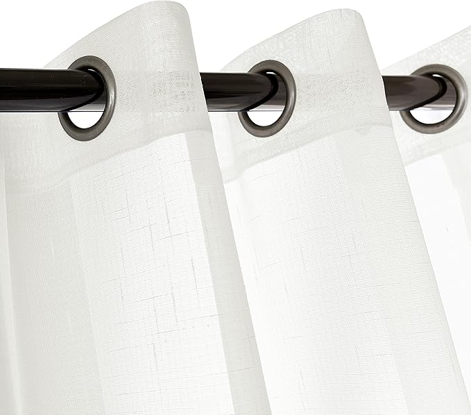 Sheer Curtains Faux Linen Semi Voile Light Filtering Drapes Pair for Bedroom Living Room, Set of 2 Grommet Top Window Curtain Panels (Each 54x108 Inch, Off White)