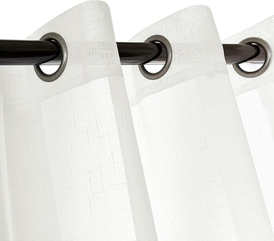 Sheer Curtains Faux Linen Semi Voile Light Filtering Drapes Pair for Bedroom Living Room, Set of 2 Grommet Top Window Curtain Panels (Each 54x108 Inch, Off White)