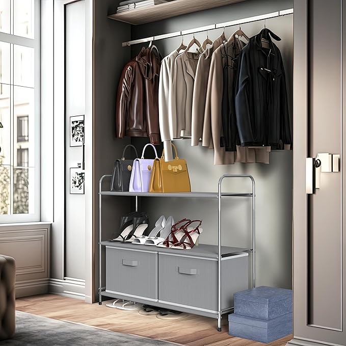 Simple Houseware 3-Tier Closet Storage with 2 Drawers, Grey