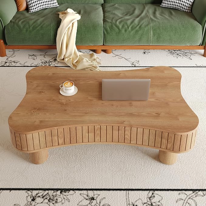 42.5" Lift Top Fluted Coffee Table with Hidden Storage Compartment, Modern Cloud-Shaped Wooden Center Table Cocktail Tea Table with Curved Safety Corners and Adjustable Height, Brown