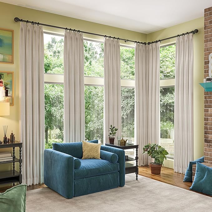 RAIN CITY Linen Blackout Curtains 108 in Long 2 Panels,Total 100 in Wide Elegant Sunroom Completely Shaded Drapes for Sliding Door Back Tab Pleated Heading Tape with Hooks, Beige 50x108