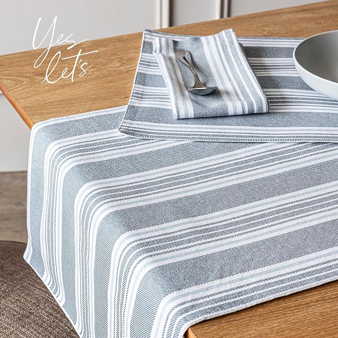 Over&Back Set of 4 Woven Placemats - Colorful Dining Table Mat - 100% Cotton - Machine Washable - Kitchen and Home Decor - Blue - 14" L X 20" W