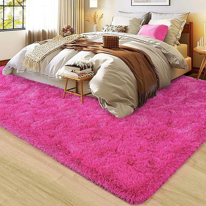 8x10 Large Area Rugs for Living Room, Ultra Fluffy Shag Rug for Bedroom, Modern Plush Soft Carpet for Girls Boys Kids Room Dorm Fuzzy Non Slip Rug for Home Decor Aesthetic, Hot Pink