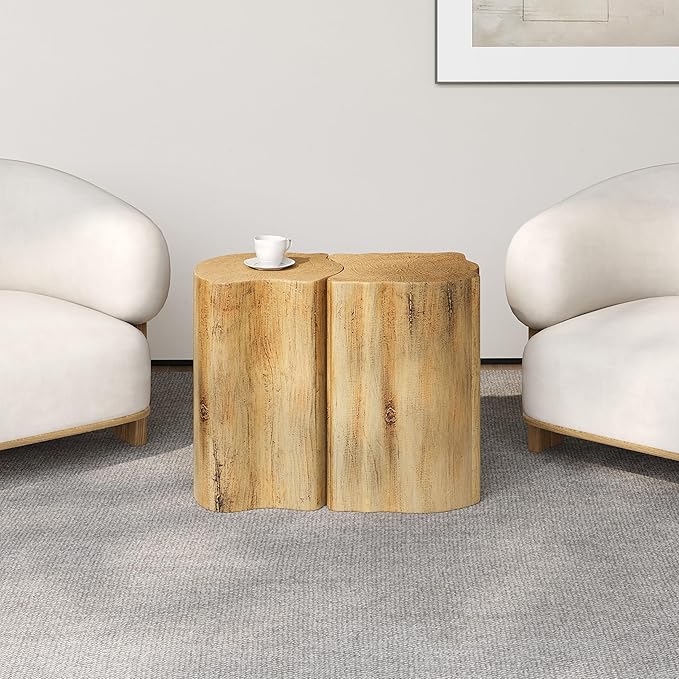 kevinplus 2-in-1 Irregular Nesting Side Table End Table Set of 2 for Living Room, MGO Material for Indoor & Outdoor, Natural Wood Grain, No Assembly, Natural