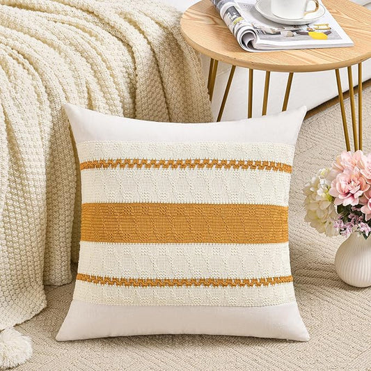 Fancy Homi Set of 2 Mustard Yellow Fall Decorative Throw Pillow Cover 20x20 Inch for Couch Bed Sofa, Autumn Halloween Thanksgiving Home Decor, Soft Cotton Aesthetic Cushion Case