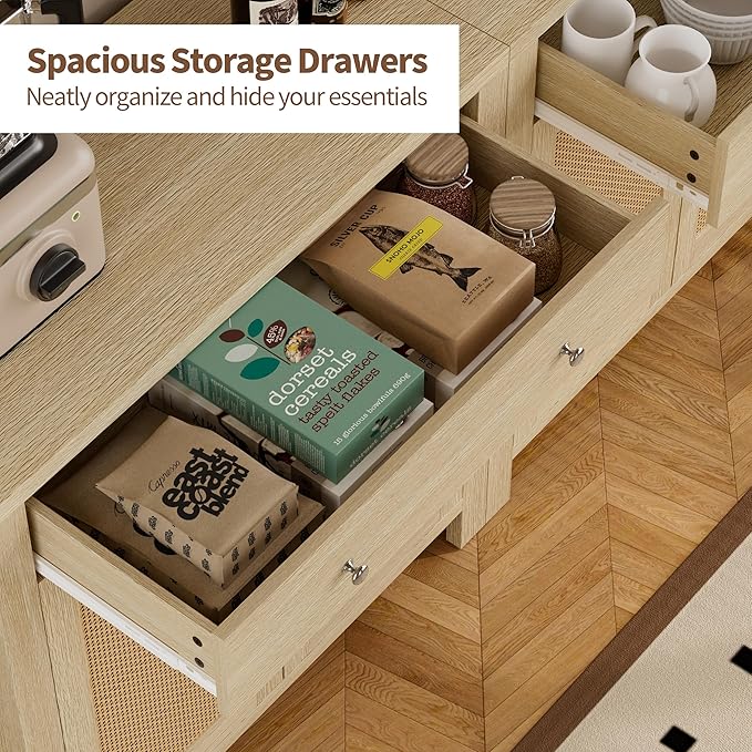 31" Buffet Cabinet with Storage, Rattan Decor Doors, Sideboard Cabinet with Doors & Adjustable Shelves, Ideal for Entryway, Kitchen & Living Room