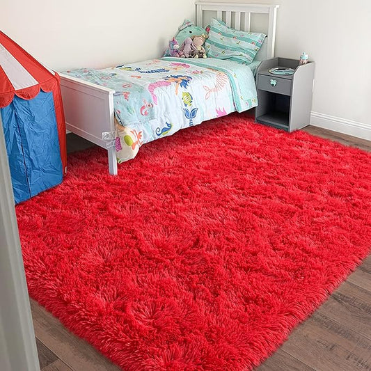 Rugs for Living Room 5x7, Soft Shaggy Modern Shag Area Rug for Bedroom, Upgrade Non-Slip Plush Fluffy Carpet for Kids Boys Girls Room Home Decor Aesthetic, Red