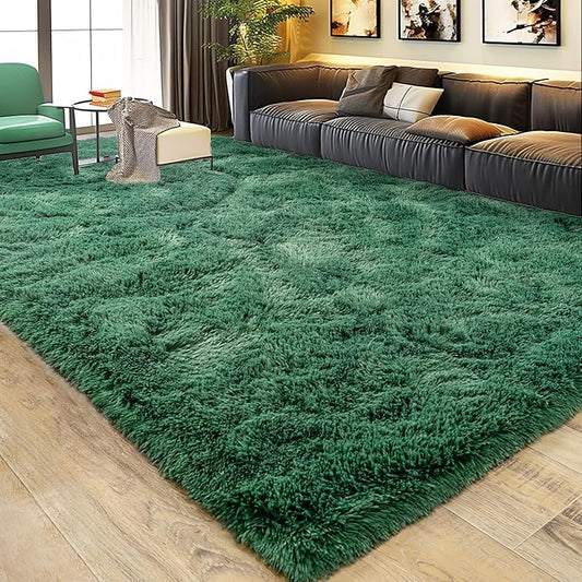 8x10 Large Area Rugs for Living Room, Ultra Fluffy Shag Rug for Bedroom, Modern Plush Soft Carpet for Girls Boys Kids Room Dorm Fuzzy Non Slip Rug for Home Decor Aesthetic, Dark Green